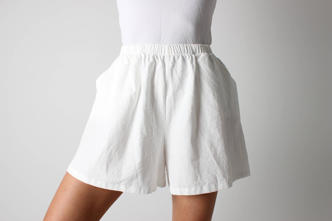 Cotton / Linen Simple White Elastic High Waist Flared Leg - Etsy