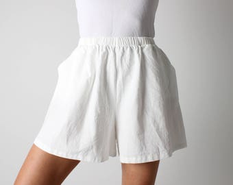 katoen / linnen eenvoudig wit elastische hoge taille uitlopende pijp minimale witte shorts