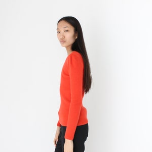 Y2K Angora Blend Bright Orange Ribbed Stretch Knit Crew Neck Fitted Sweater Top image 5