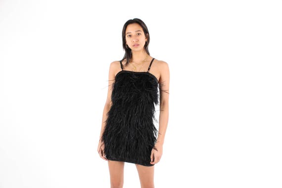 FLUFFY Y2K Marabou Ostrich Feather Spaghetti Strap