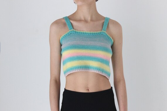 90s Candy Pastel Stripe Knit Stretch Fitted Tank / Crop Top - Etsy