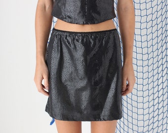 FOUND IN GREECE Unreal Y2K Vintage Metallic Croc Vinyl / Leather Look Club Mini Bandage Skirt