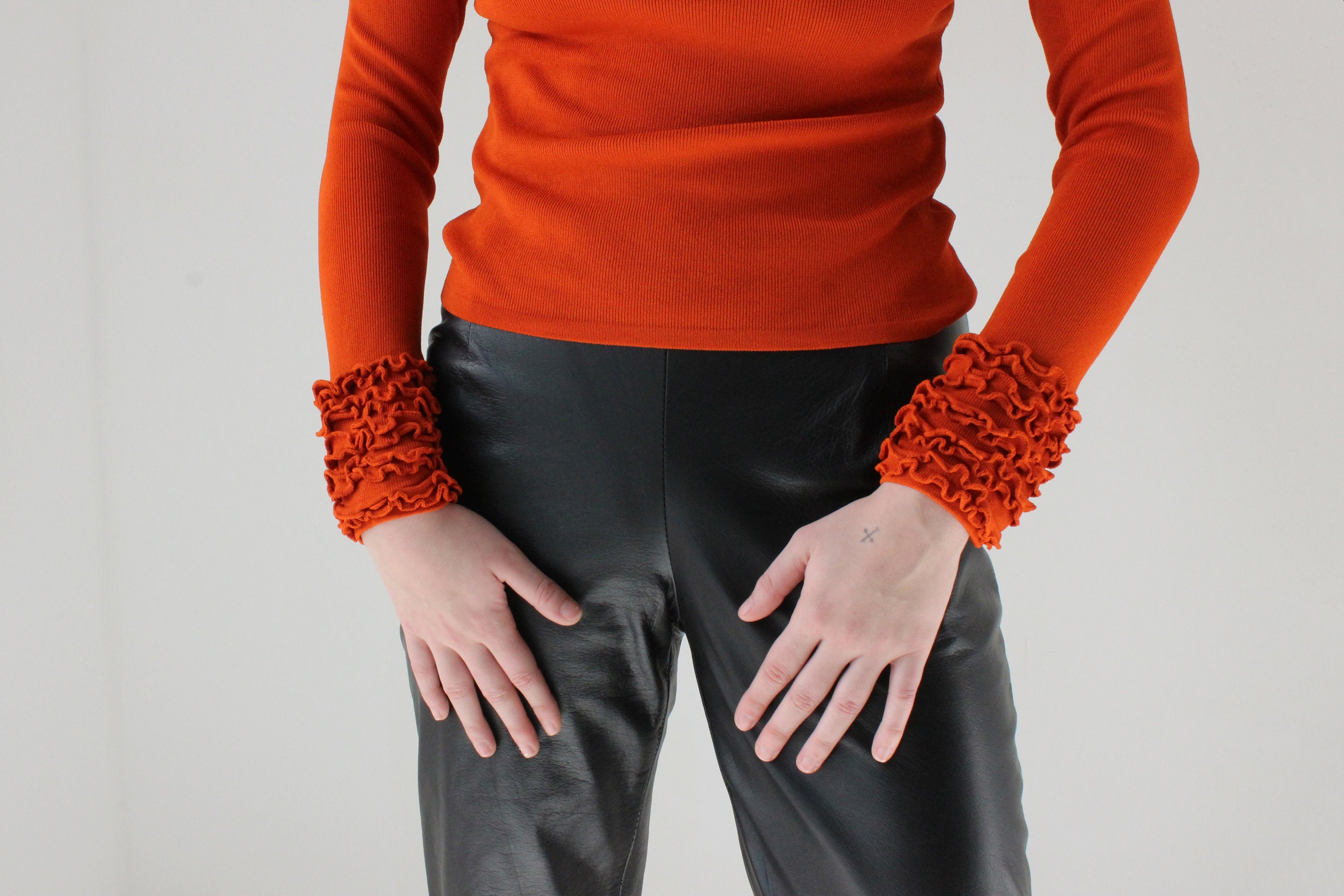 Shape Burnt Orange Stripe Knit High Neck Sweater
