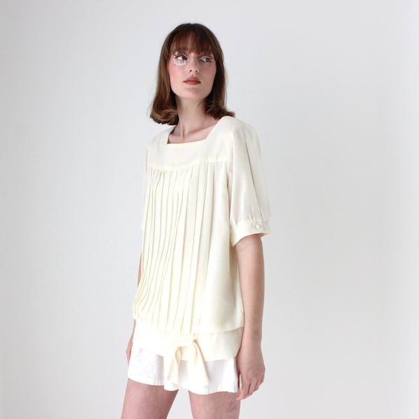 80s Crème Col carré Puff Puff Smock Top