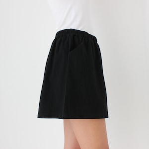 Cotton / Linen Blend Simple Black Elastic High Waist Flared Leg Minimal Shorts image 6