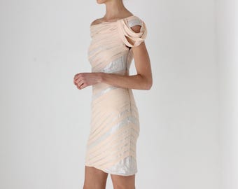 Vestido corto asimétrico de cóctel para despedida de soltera, sexy, de seda y lentejuelas rosa pastel estilo Y2K de Tadashi