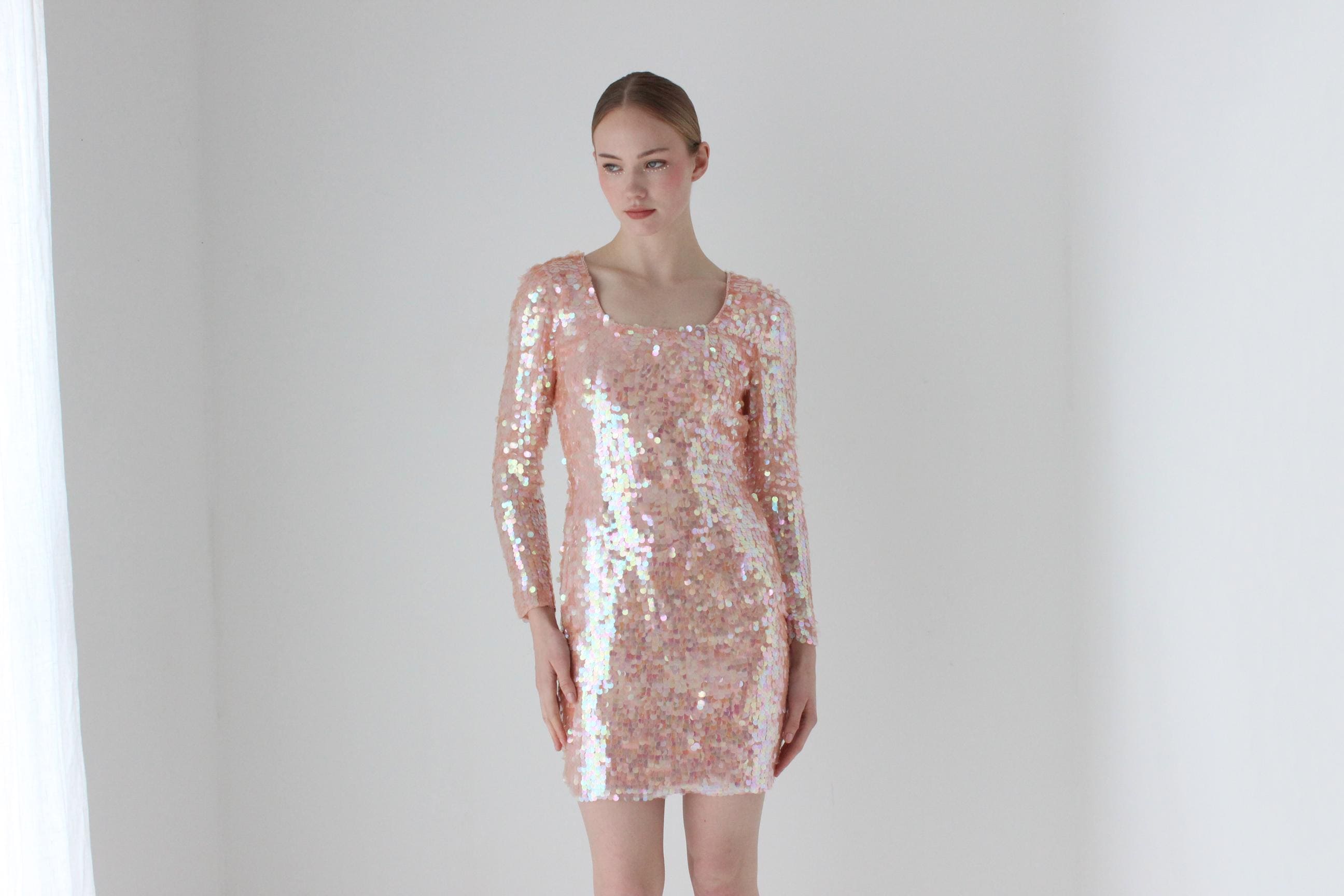 long sleeve dinner dresses for women Long Pleated Plus-Size Formal Dress with Long Sleeves Rose Gold / 22