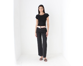 Y2K ROBERTO CAVALLI Black Wide Leg Pants w/ Silk Cummerbund Detail