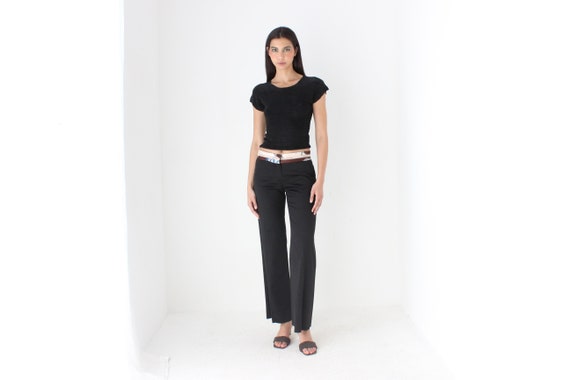 Y2K ROBERTO CAVALLI Black Wide Leg Pants w/ Silk Cummerbund Detail