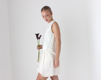 2000s 3.1 Phillip Lim Silk & Leather Minimal Layered Relaxed Sleeveless Mini Dress / Elopement / Reception / Bridal Shower