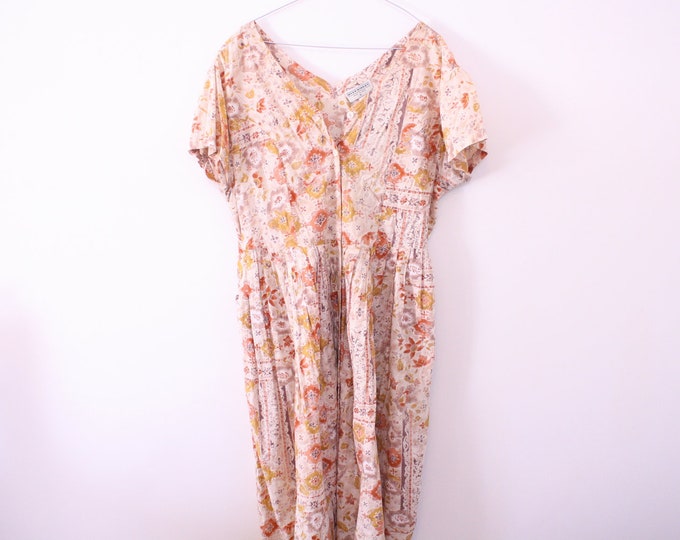 90s Slouchy Cotton Floral Gypsy Dress Etsy