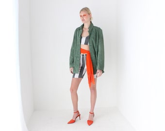 90s Forest Green Suede Soft, Slouch Minimal Leather Coat / Jacket