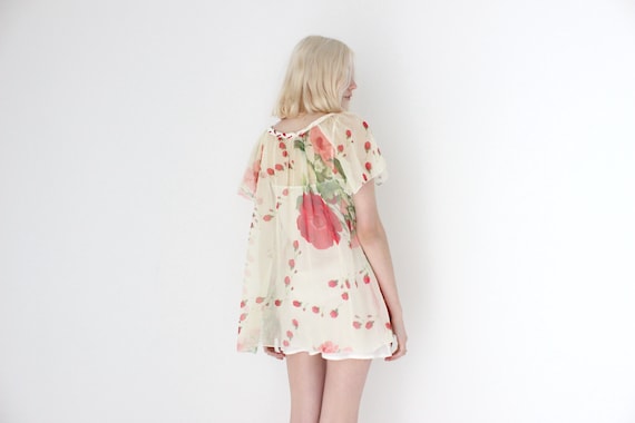 Handmade 80s Sheer Floral Gauze Flutter Wing Sleev