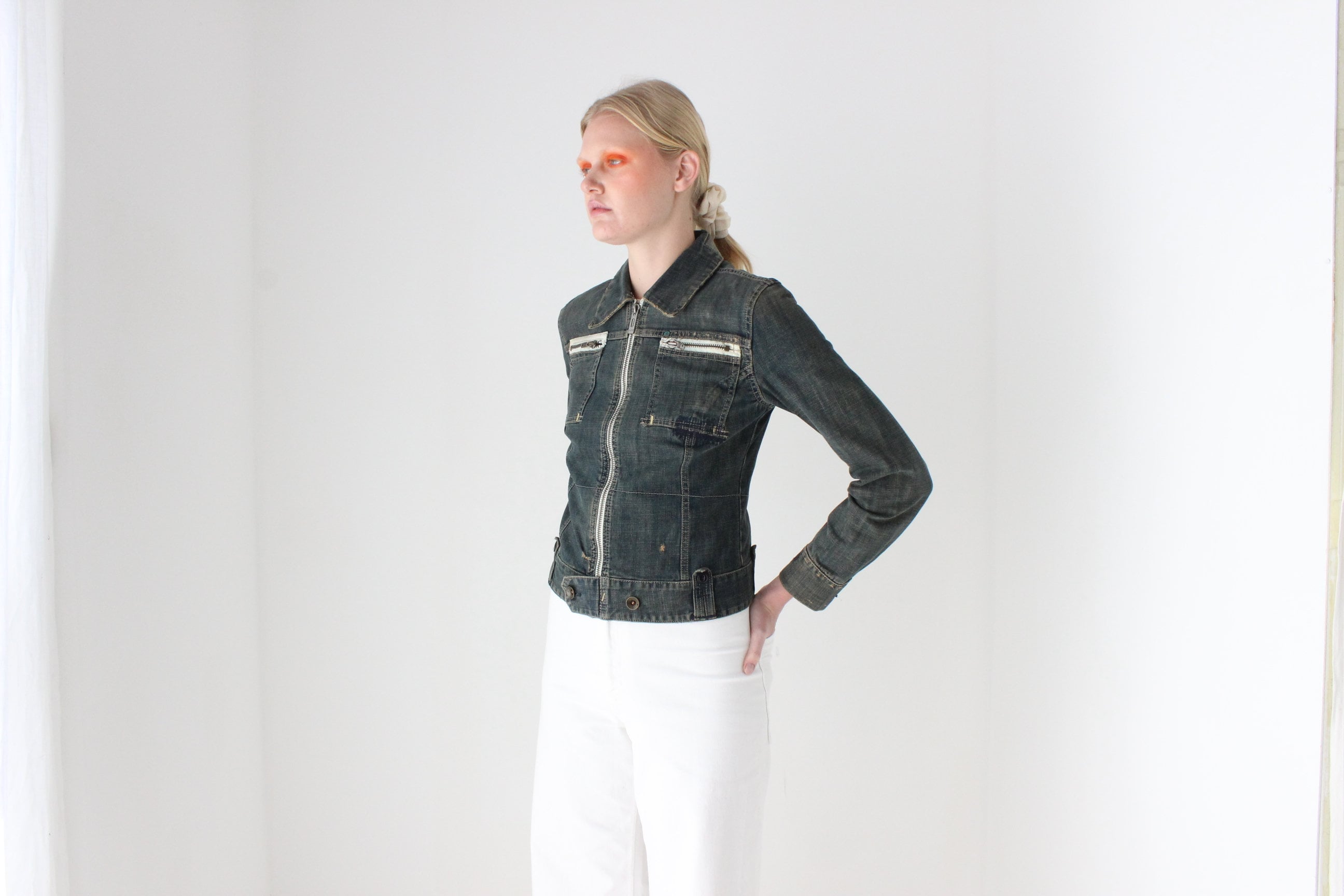 NO MASS PROD Cropped Moto denim jacket Denim Moto Jacket - Etsy