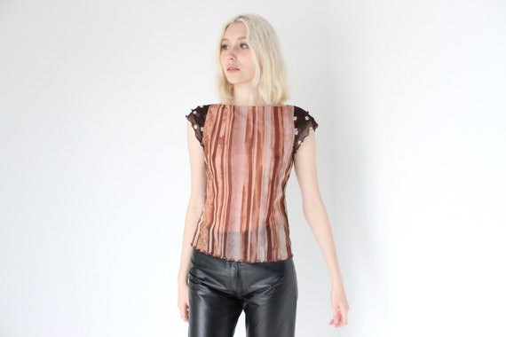 90s REVERSIBLE Mesh Art Printed Striped / Polka Do