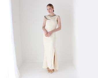 Ontwerper John Richmond uit de jaren 2000, vintage op maat gemaakte zijden designer-trouwjurk met strass kraag