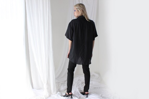 80s PURE SILK Ink Black Boxy Short Sleeve Button … - image 8