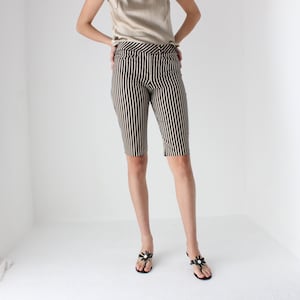 Y2K Striped Stretch Long Line Fitted Bermuda Shorts - MNZ Vibes