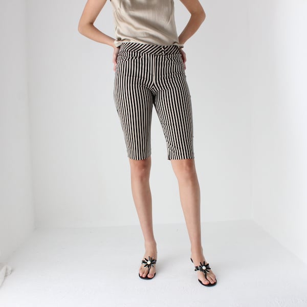 Y2K Striped Stretch Long Line Fitted Bermuda Shorts - MNZ Vibes