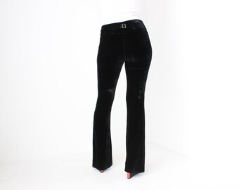 パンツ John Galliano Velvet Slacks Black 2000s John Galliano Black Velvet Kick Flare Trousers W/ Silver