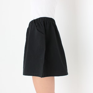 Cotton / Linen Blend Simple Black Elastic High Waist Flared Leg Minimal Shorts image 4
