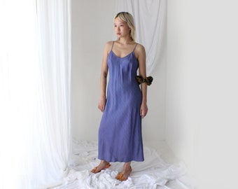 90s Pure Silk Bias Cut Lilac Spaghetti Strap Slip Dress