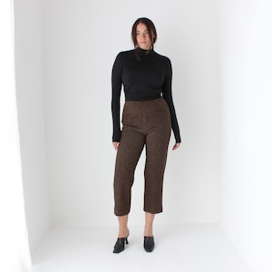 80s VALENTINO Miss V Vintage Pure Wool Chocolate Tweed High Waist Cropped Trousers