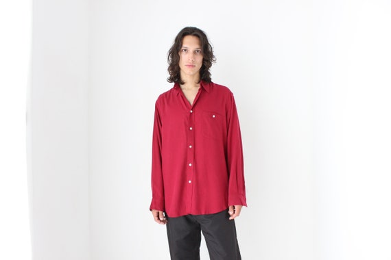 90s Pure Silk Burgundy Textured Relaxed Button Up… - image 3