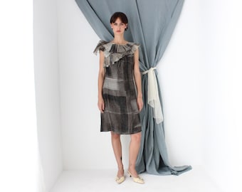 MADE IN ITALY Anni 2000 Vintage Marni Lana / Mohair / Seta Abito da cocktail astratto e d'avanguardia con scollo a balze