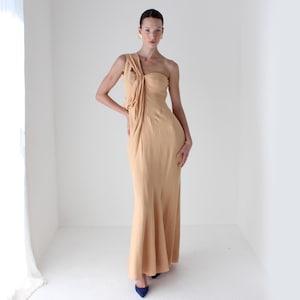 bejewelled asymmetric dress One-Shoulder Cutout Asymmetrical Dress with Embroidered Tulle Sleeve EU44 / Apricot (As seen on the photo)