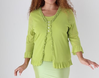 Y2K Lime Green Layered Mesh Long Sleeve Top