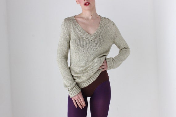 BALLETCORE Y2K Golden Glitter Lurex Knit Minimal Plunge V Neck Sweater Etsy UK