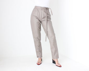 BALLETCORE 80s Dove Grey {Genuine Leather} High Waist Pants w/ Waist Tie Belt