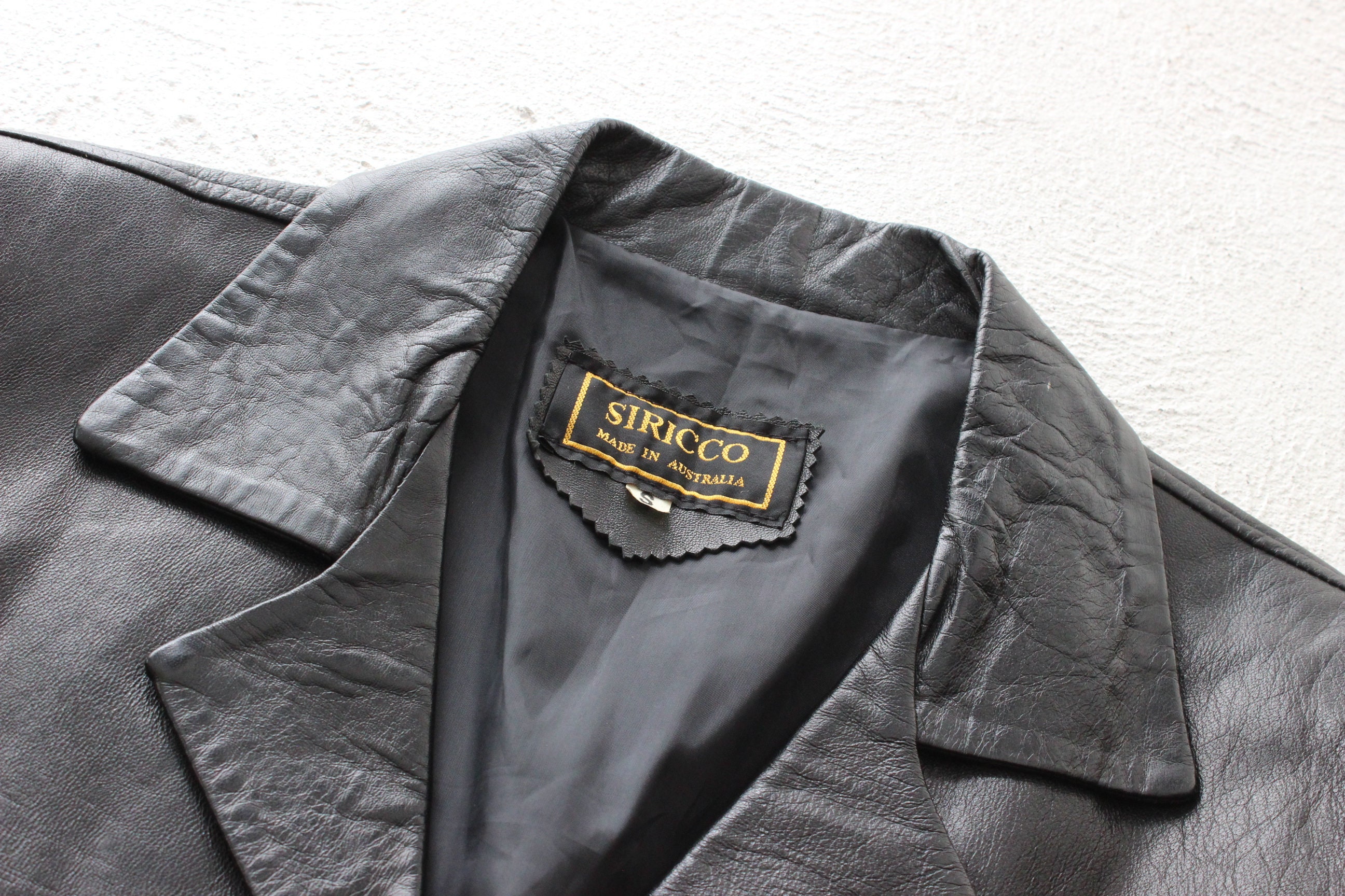 90s Black Leather SIRICCO Classic, Minimal Button up Boxy Pea Coat