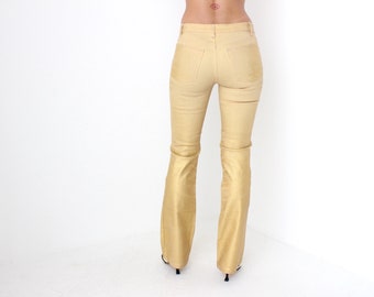 Y2K Roberto Cavalli Sprayed Metallic Leather-look Gold Low-rise