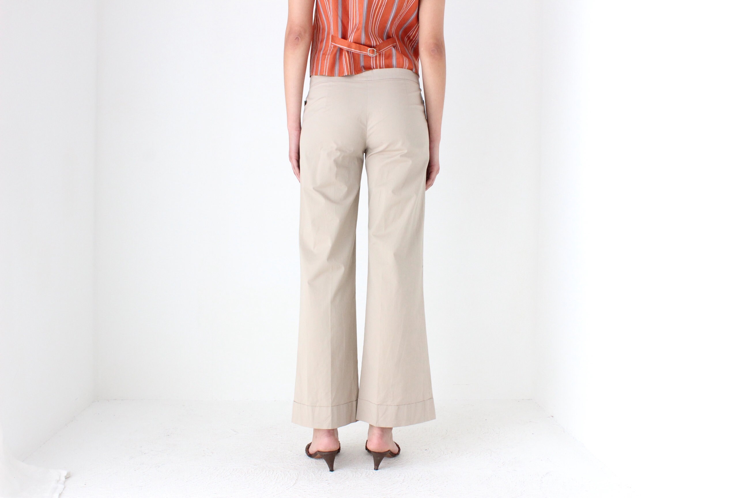 2000s Prada Sport Neutral Beige Low Rise Minimal Wide Leg Trousers