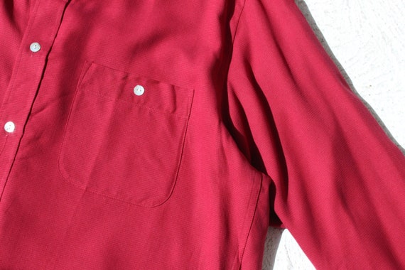 90s Pure Silk Burgundy Textured Relaxed Button Up… - image 10