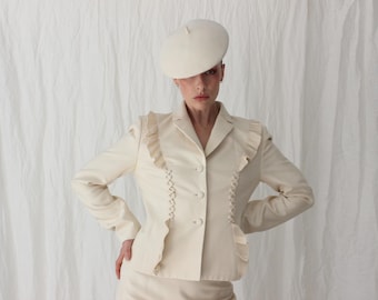 Boina de fieltro de lana estilo años 60 para novias.