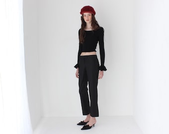 Colección francesa de los 2000: Pantalones de lana negros minimalistas y elegantes de Yves Saint Laurent YSL Rive Gauche.