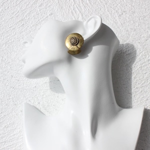 80s Tarnished Brass Brutalist Matte Chunky Clip On Earrings