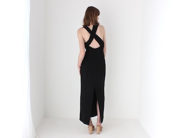 black cross back high neck maxi dress High Neck Open Back Dress in Black – Christina's Luxuries main image 1