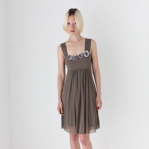 Y2K Italian Vintage Taupe Mesh Tank Mini Dress w/ Rosettes