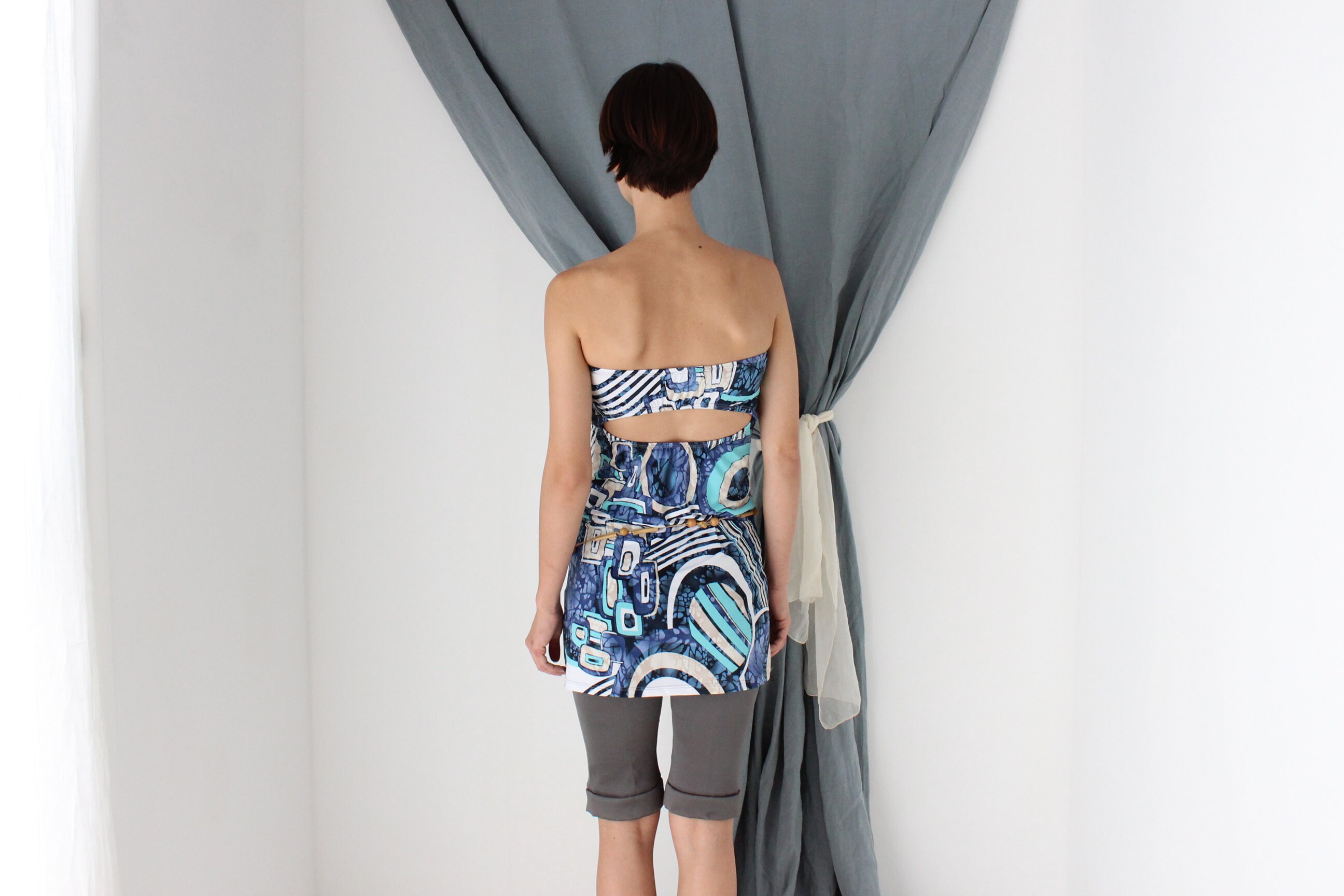 MADE IN ITALY 2000s Strapless Y2K Slinky Bandeau Mini Dress / Top