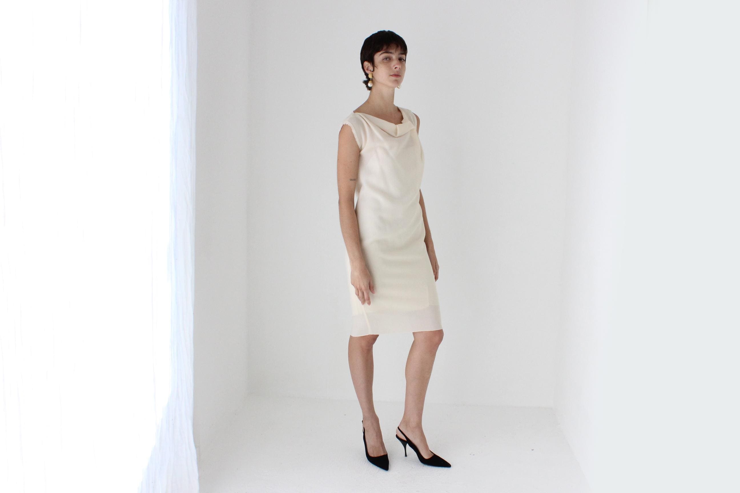 roksanda ivory dress 2000s Wool & Silk Designer Origami Cream Sleeveless Shift Roksanda kami