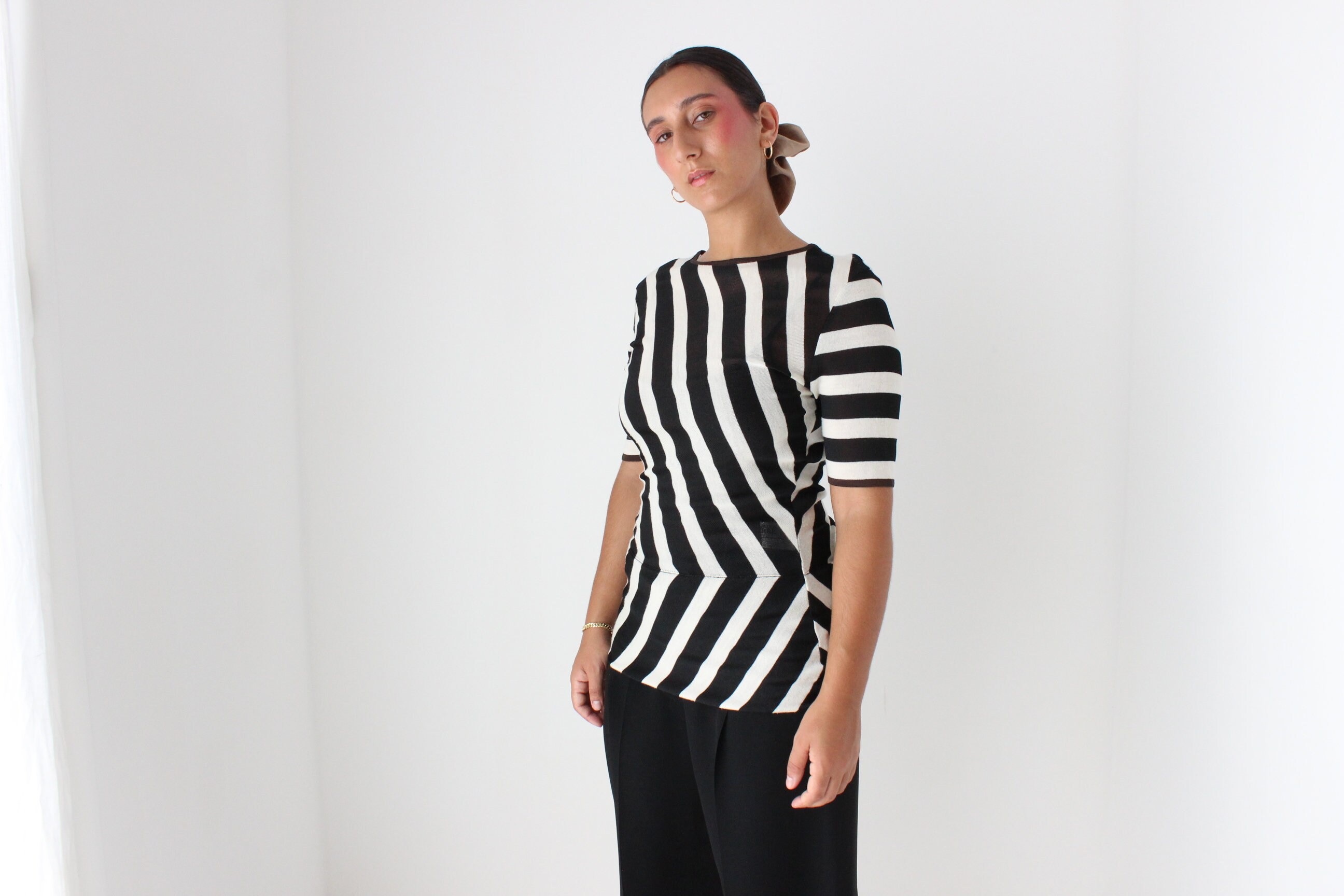 90s Gianfranco Ferre Italian Made Modernist Bold Striped Knit Top 