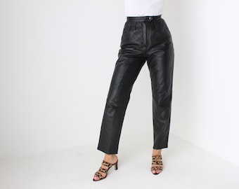 80s Softest {Genuine Leather} Black Minimal High Waist Pants