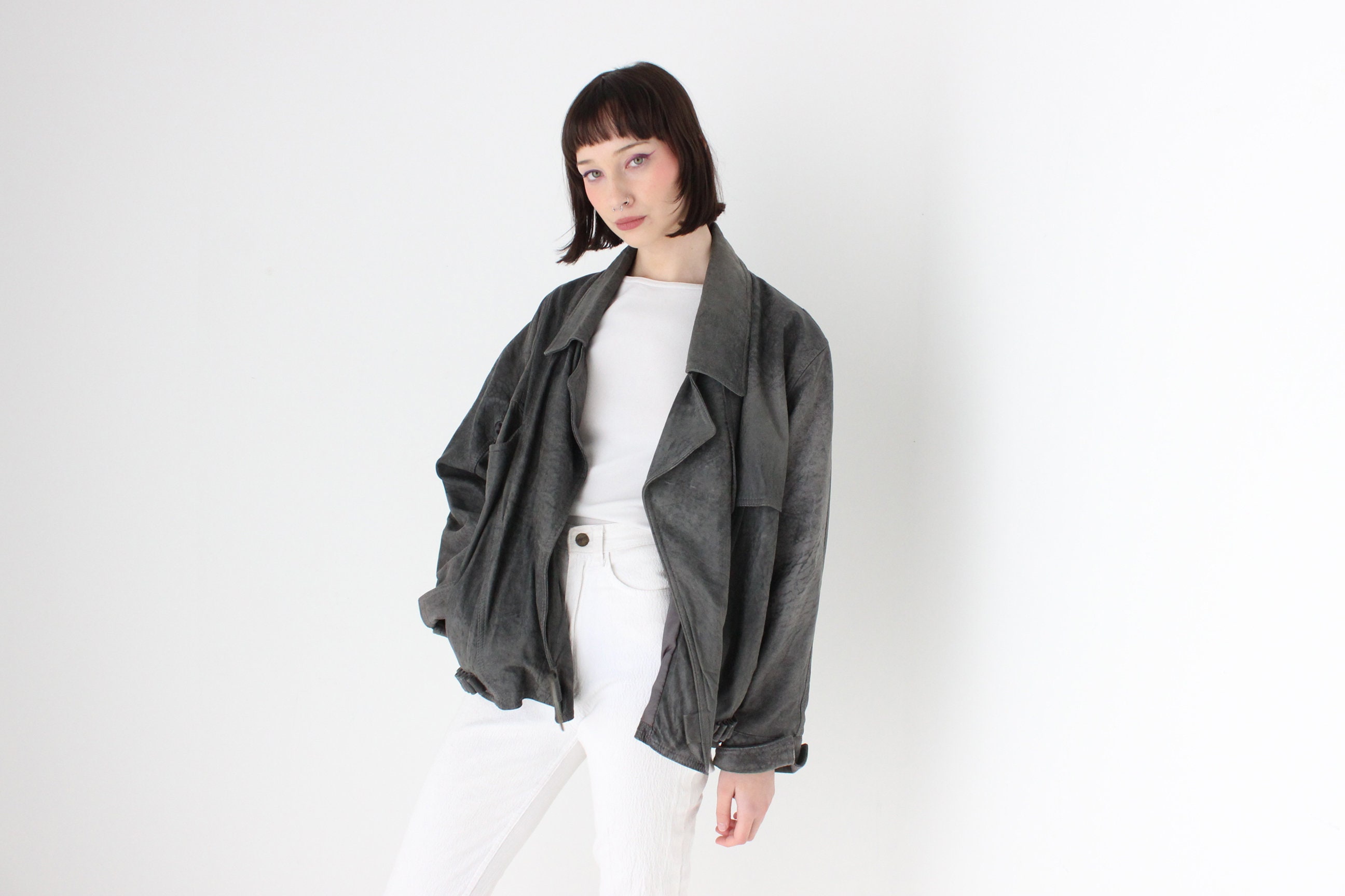 80s Acid Wash Leather Charcoal Grey Super Soft Oversized - Etsy Israel