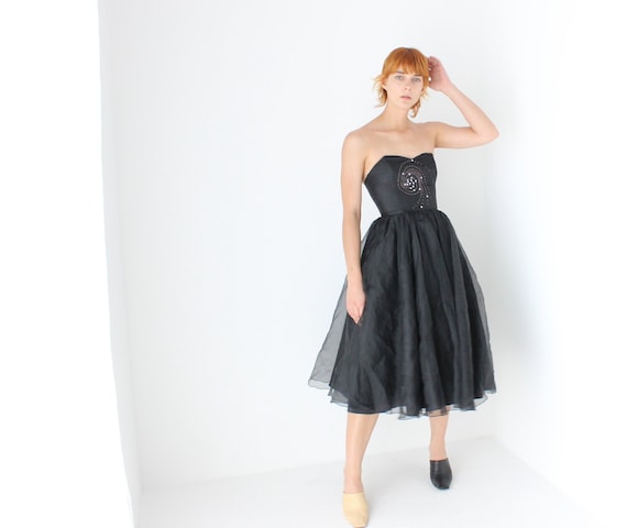 80s Does 50s Voluminous Organza & Tulle Full Skirt Strapless