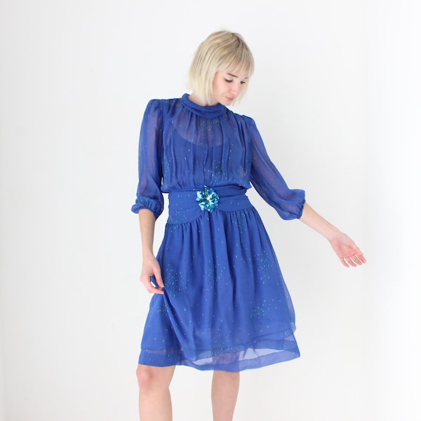 80s Handmade SILK Georgette Puff Sleeve Party Dress by Rafaella Atelier