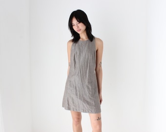 Y2K Topshop Metallic Linen Blend Neutral Pewter High Neck Understated & Minimal Party Dress